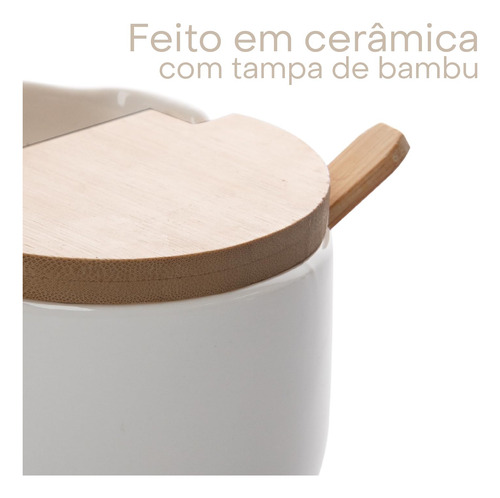 Botella De Sal De Cerámica Con Tapa De Bambú Y Cuchara