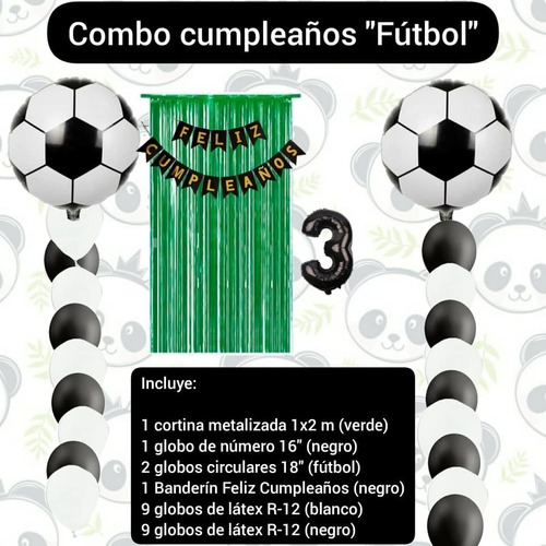 Combo Decoración Cumpleaños Fútbol Banderin Cortina Globos