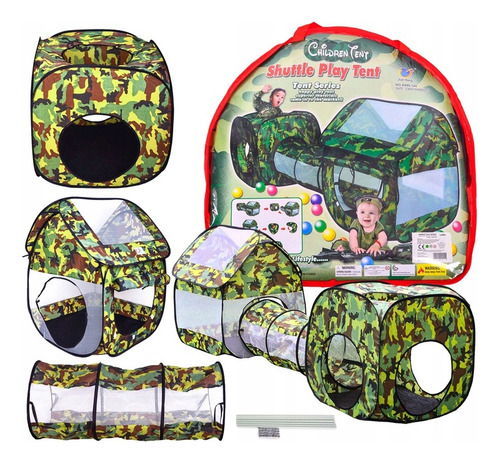Carpa Infantil 3 En 1 Con Túnel Diseño Camuflado