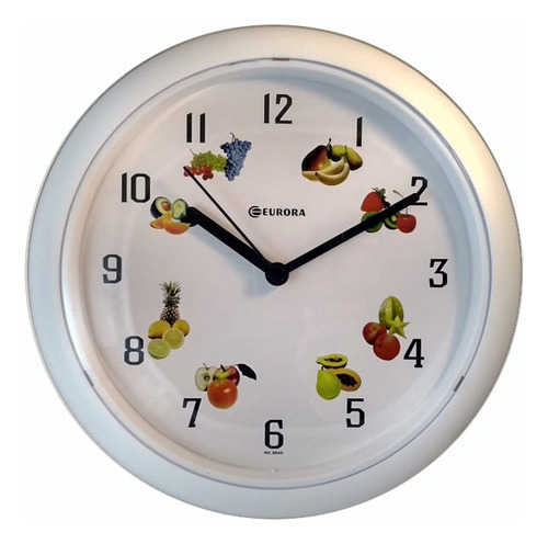 Relógio De Parede Eurora Redondo Branco Frutas 24 X 3 Cm
