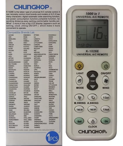 Controle Universal Ar Condicionado Split, Gaveta Piso Teto K-1028E -  e-WorkTemp