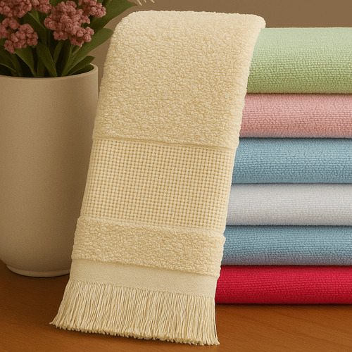 Kit Toalhas De Lavabo Social 100% Algodão Franja 23x39cm Azul Pacífico - 12 Unidades