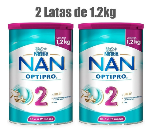 Fórmula Infantil Nan 2 Optipro Leche - 2 Latas De 1.2kg C/u