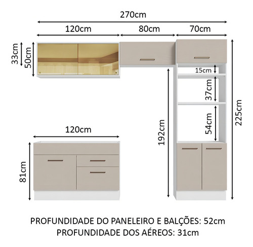 Cocina Integral Completa Modular Madesa Agata 270cm 05 Color Blanco/Crema