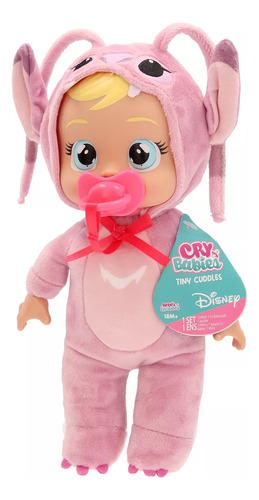 Cry Babies Disney Plush Baby Doll Tiny Cuddles Stitch Rosa