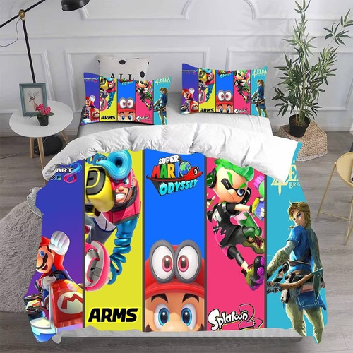 Juego De Funda De Edredón Mario And Splatoon, Cama Doble A