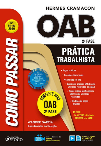 Como passar na OAB: prática trabalhista - 6ª edição - 2019, de Cramanon, Hermes. Série Como passar Editora Foco Jurídico Ltda, capa mole em português, 2018