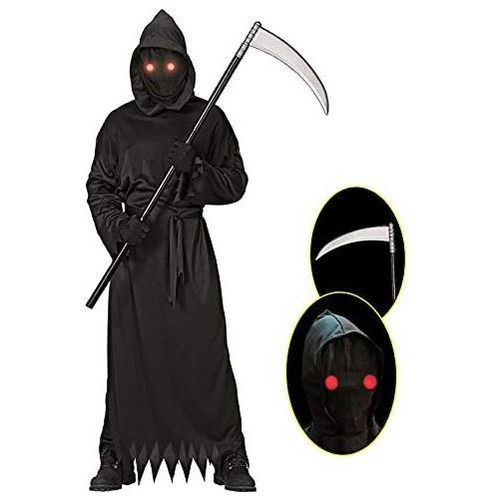 Grim Reaper Halloween Disfraz Con Ojos Rojos Glowing F4jn3