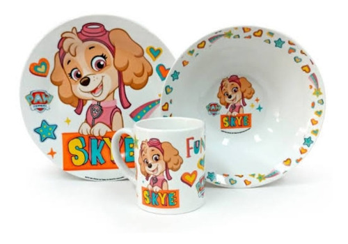 Set Paw Patrol Cerámica Platos Y Taza Skye Original 