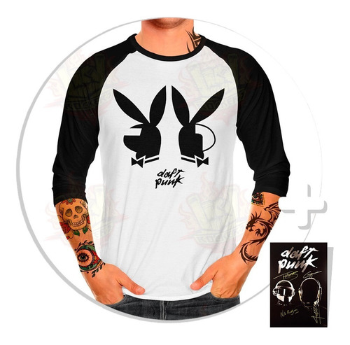 Imagen 1 de 10 de Envío Gratis Playera Raglan Caballero Daft Punk Logo + Sticker