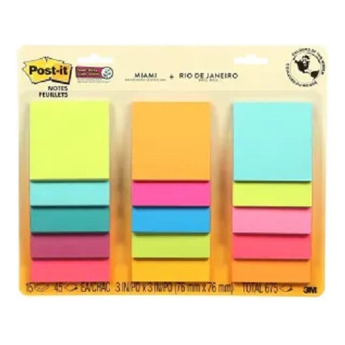 Notas Adhesivas 3m Post-it 15 Piezas Con 45 Hojas Cada Uno