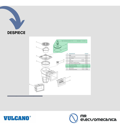Tapa Intermedia Barrefondo Skimmer Vulcano + Acople + Junta