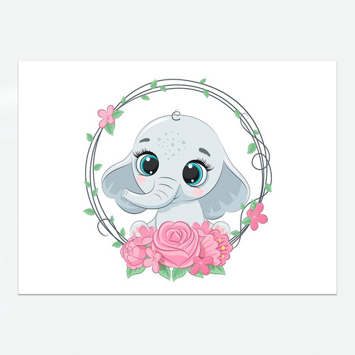 Imagem 4 de 6 de 4 Quadros Mdf Decorativas Quarto Do Bebê: Elefante 19 X 13cm