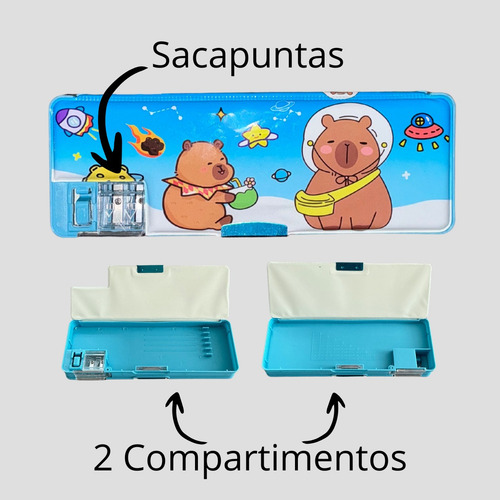 Lapicera Rígida Cartuchera Con Sacapuntas Capibara Stitch Lapicera Stitch Aqua