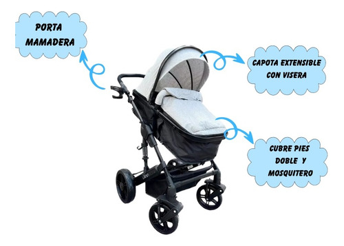 Imagen 3 de 10 de Coche Mega Baby Bebe Convertible Tres En Uno Con Huevito + Asiento Moisés Cuna Plegable Liviano