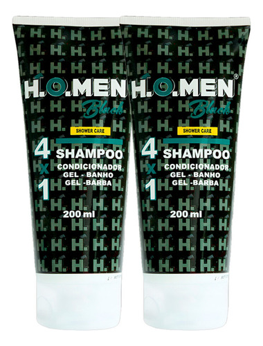 Kit 2 Shampoo Masculino 4x1 Cabelo Barba 200ml H.o.men Black