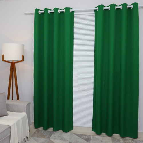 Cortina Sala/quarto Oxford 300x270 Ilhós Cromado Para Varão Cor Verde-bandeira