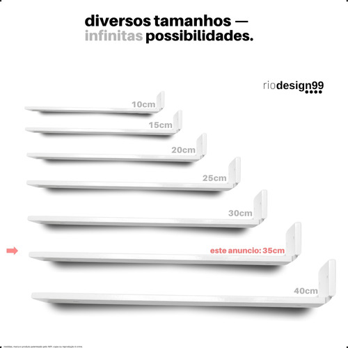 35cm - Mão Francesa Cantoneira Branca Invisível - rio design99 - Ferro Aço Suporte Para Prateleira Reforçada Resistente Industrial Madeira Bancada Estante s55