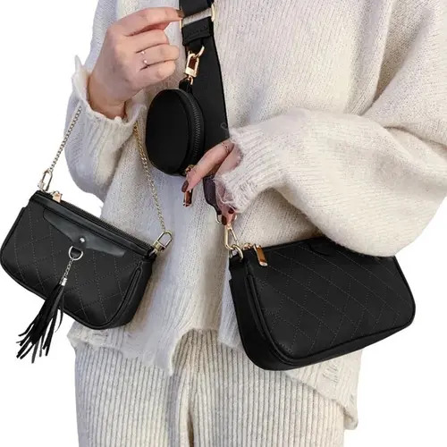 Bolsa Feminina Ombro E Transversal Alça De Corrente Cor Preta