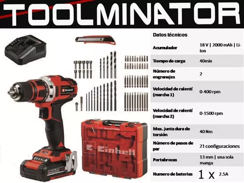 Taladro Atornillador Einhell Te-cd 18/40 Li +69 (1x2,5 Ah)