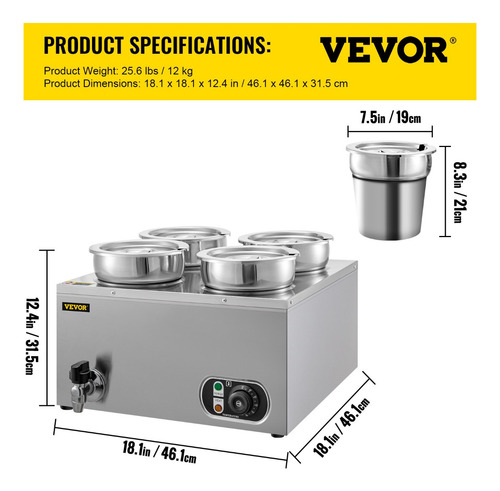 Calentador Baño Maria Temperatura Ajustable 1500w 4 Ollas 4l