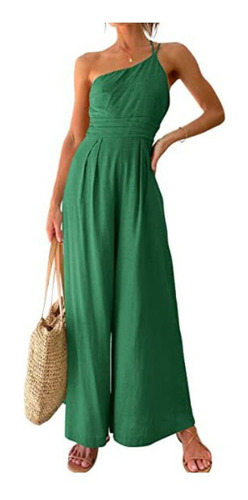 Palazzos Largo Mujer Casual Moda Un Hombro Color Sólido