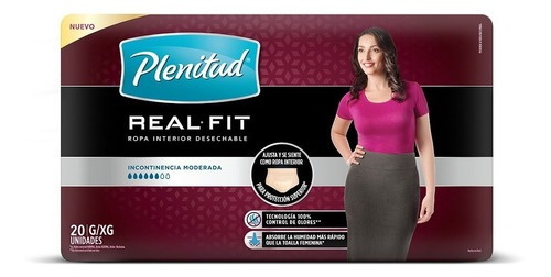 Pañales para adultos descartables Plenitud Ropa Interior Real fit G/XG (Grande/Extra grande) x 20 u