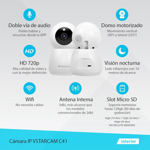 Imagen 6 de 9 de Camara Ip Wifi Inalambrica Motorizada Domo Hd Seguridad P2p Dvr Ir Sd Vstarcam