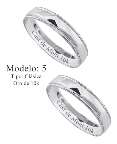 Argollas De Matrimonio 4mm Par! Anillos Boda Liso Blanco 10k