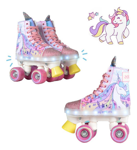 Patines Unicornio 4 Ruedas Con Luces Led