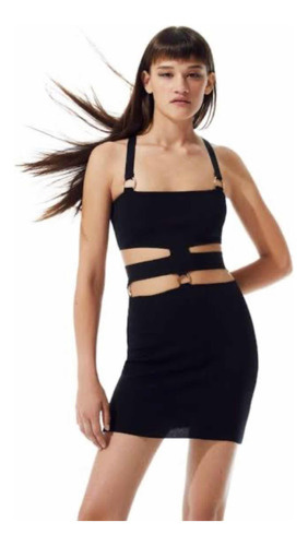 Vestido Cut Out Negro Ribeteado