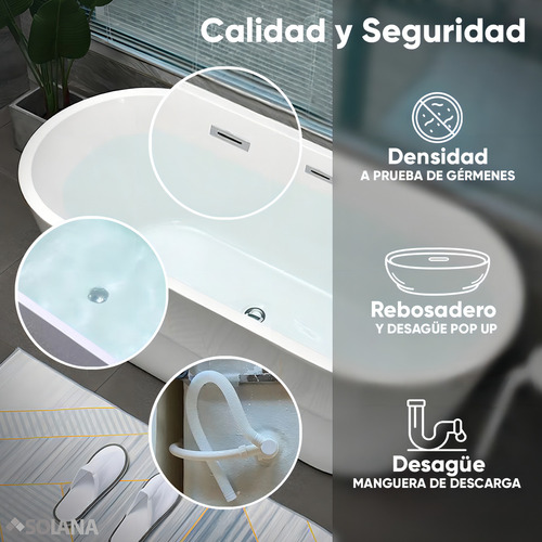 Solana Kit Tina de Baño Ovalada de Acrílico Slim 170x80x60 Cm + Grifo Independiente Monomando Gold Rose / Acrílico Solido Blanco de Alto Brillo Para Cuarto de Baño