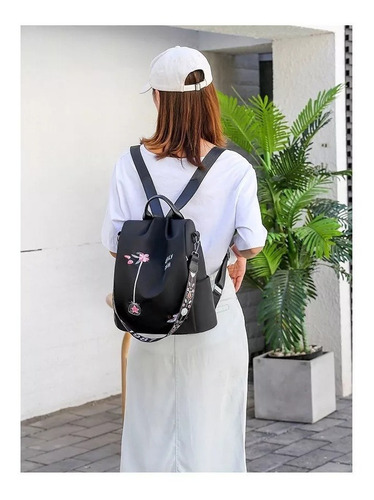 Mochila Impermeable Con Bordado De Flores Para Mujer