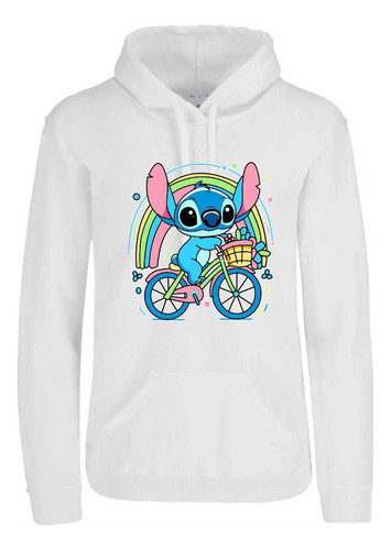 Sudadera Stitch Anda En Bicicleta Arcoíris Lilo Con Gorro
