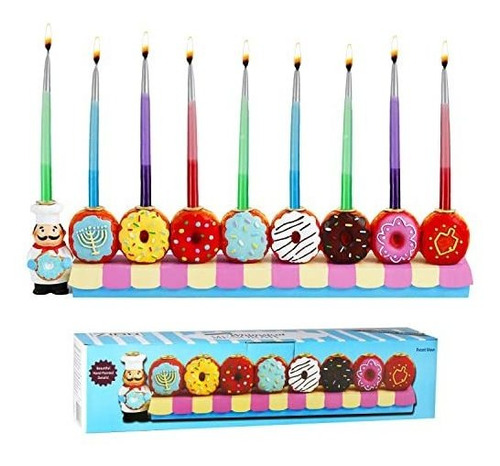 Baker And Donuts Vela Para Niños Menorah Pintada A Mano Del