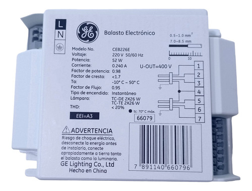 Balasto  Electrónico G.e. Para Pl 4 Pin 2x26 