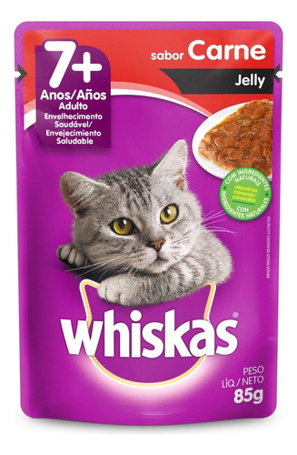 Alimento Whiskas 7 + para gato senior sabor peixe ao molho em saco de 85g