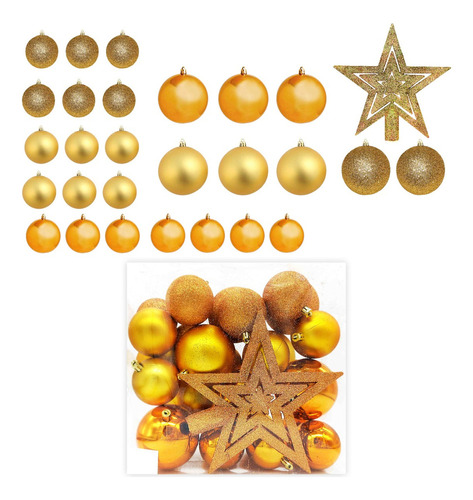 Bolas Navideñas Set X 28 Piezas, Adornos Deco Navidad 12766 Color Dorado