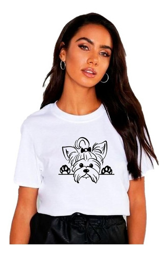 Polera Dama Estampada Algodon Perrita Yorkshire Terrier 336