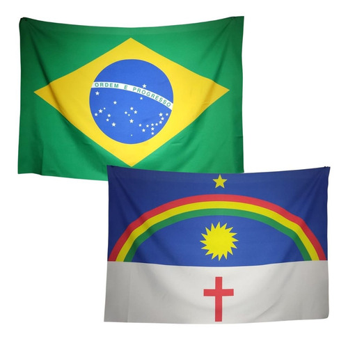 Kit Bandeiras Pernambuco E Brasil Tecido Oxford 1,50 X 1,00