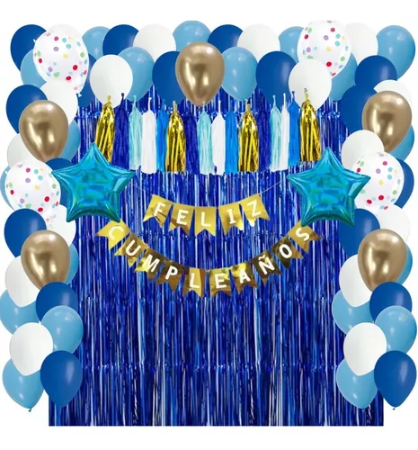 Decoracion Globos Cortina Azul Marino y Plata De Cumpleaños Fiestas Para  Hombre