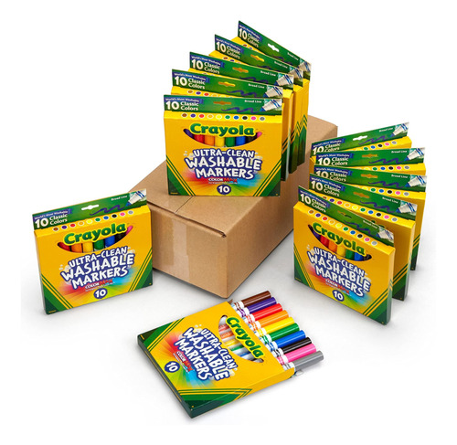 Crayola Marcadores Lavables Ultra Limpios (12 Cajas), Marca.