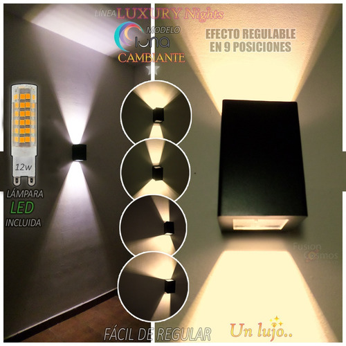 Imagen 10 de 10 de Aplique Pared Exterior Luz Transformable 9 Efectos Led 12w