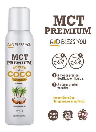 Imagen 1 de 1 de Aceite De Coco En Spray 125ml Mct Premium God Bless You - Dw