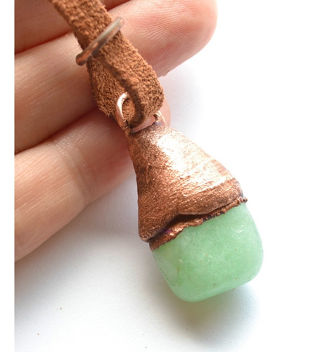 Imagen 2 de 4 de Collar Verde Y Cobre, Piedra Amazonita, Moda, Accesorios