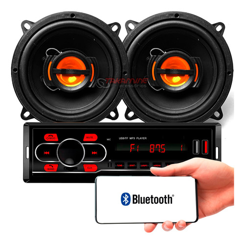 Kit Som Carro Radio Mp3 Bluetooth Usb + 2 Falante 5 Polegada