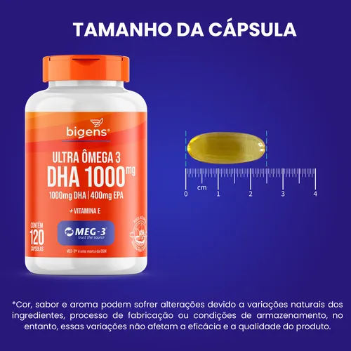 Ultra Omega 3 Meg-3® - DHA 1000 mg + EPA 400 mg - 120 cápsulas | Bigens