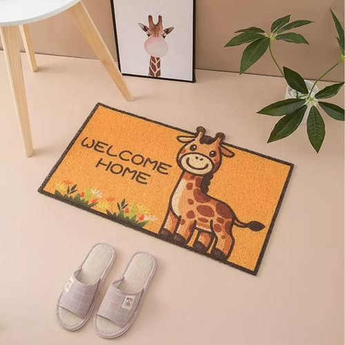 Tapete Para Entrada Welcome Animalitos Kawaii 60x40 Cm 9942 Color Jirafa Diseño De La Tela Pvc