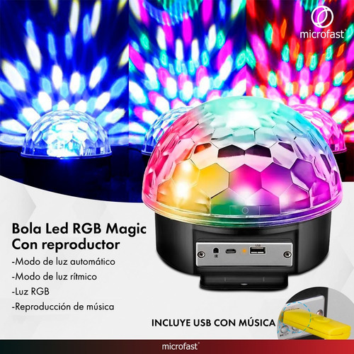 Imagen 9 de 9 de Bola Luz Led Rgb Rítmica Parlante Usb Mp3 Bluetooth 10w