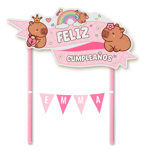 Topper Para Torta Capibara Centro De Torta Pincho Adorno Rosa Topper